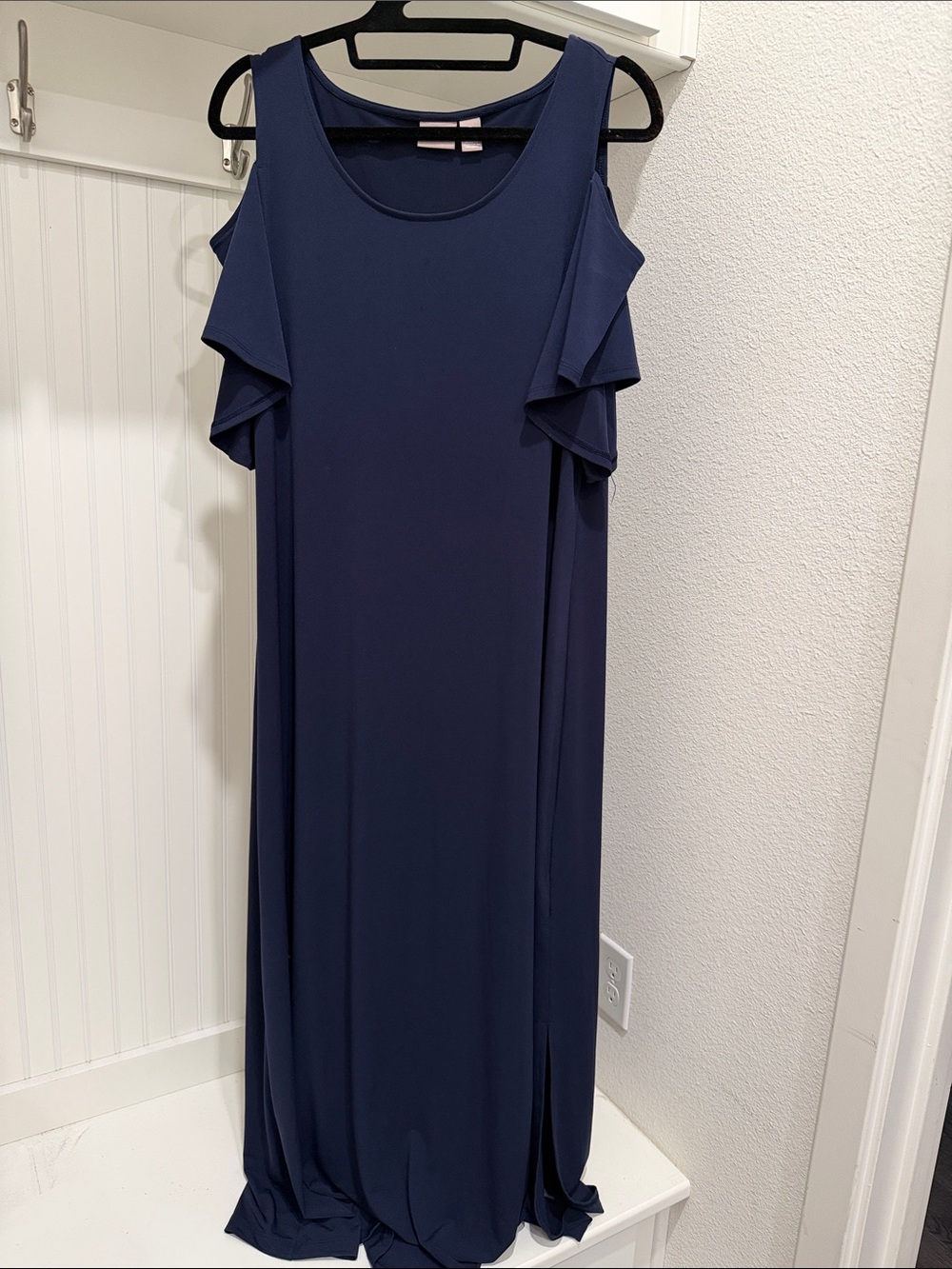 Chico's Navy Ruffle Cold-Shoulder Maxi Dress